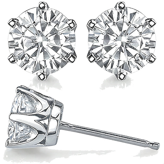 thumbnail image 2 of 14K Yellow Gold Cubic Zirconia Brilliant Round Stud Earrings - Basket Setting - Multiple Sizes 2 of 5