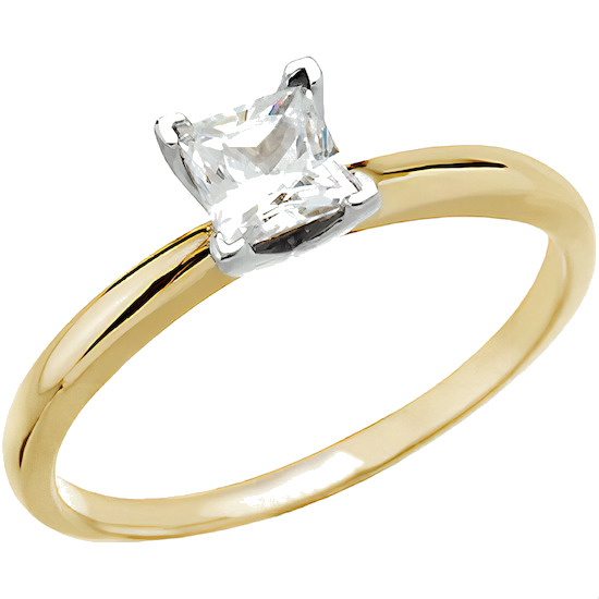 Solid 14k Gold CZ Cubic Zirconia 4 "V" Prong Princess Cut Solitaire ...