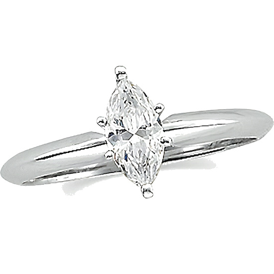 Solid 14k Gold CZ Marquis Cubic Zirconia 6 Prong Solitaire Engagement Ring