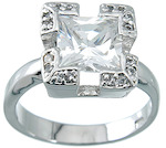 Sterling Silver Russian CZ Princess Cut Antique Inspired Corner Bezel Solitaire Ring  - Product Image