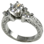 14k Gold Antique Vintage Estate Style Round w/ Trillions CZ Cubic Zirconia Ring 14k Gold Antique Vintage Estate Style Round w/ Trillions CZ Cubic Zirconia Ring